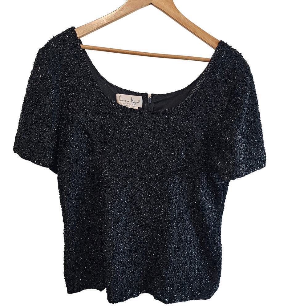 Vintage Laurence Kazar Blouse Womens XXL Black Beaded 90s Evening Top Whimsygoth